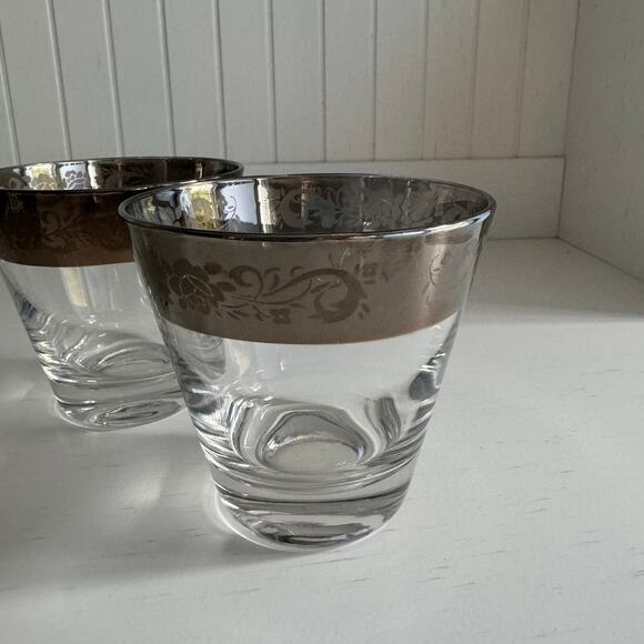 SET of 4 Vintage Queens Lusterware Silver Rimmed Glasses Barware Drinkware MCM - Picture 2 of 12
